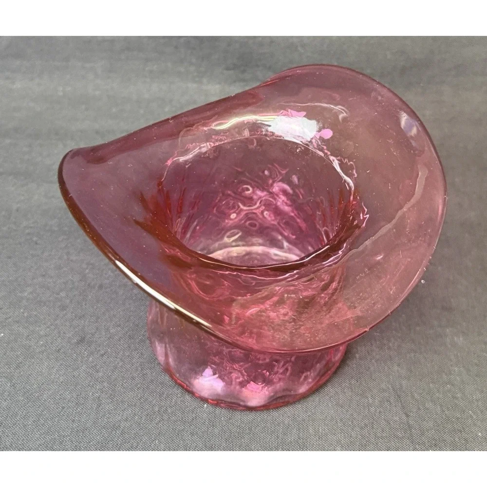 Vintage Cranberry Red Art Glass Hat Vase 3.5